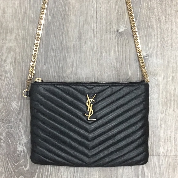 Yves Saint Laurent Black Quilted Clutch with Gold Accents - Picture 1 of 1